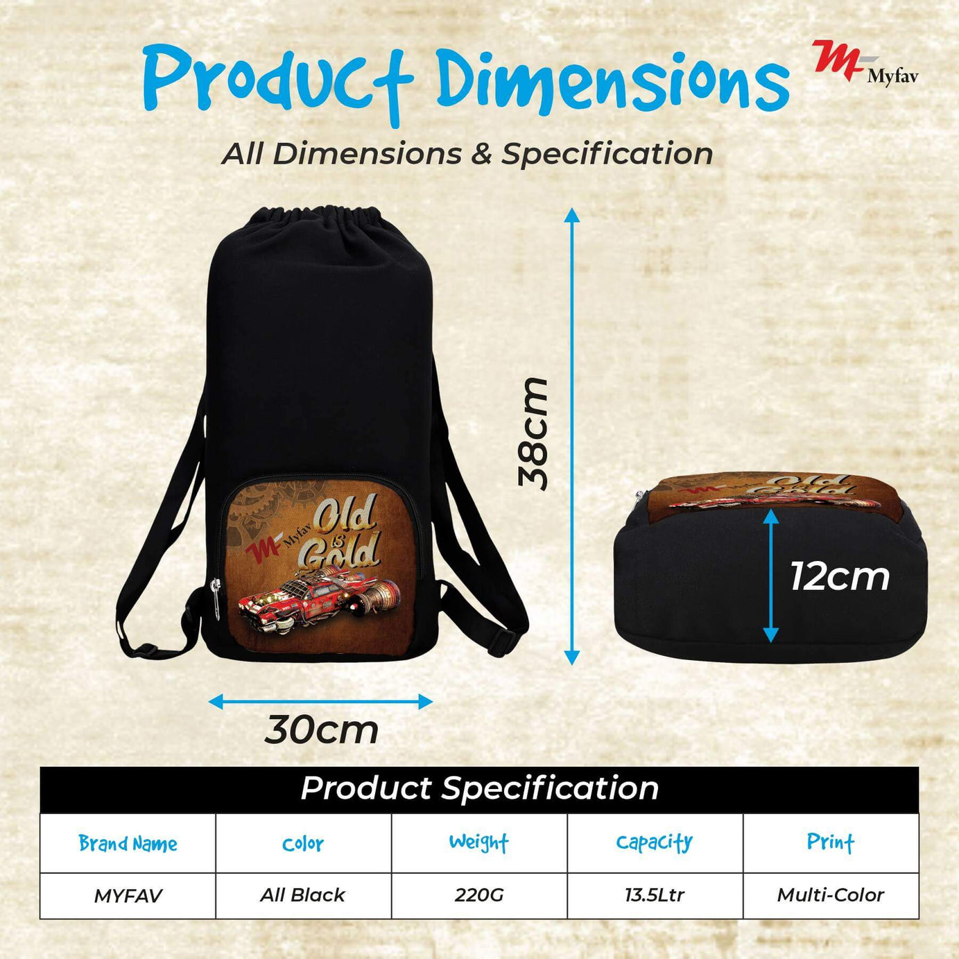 My Fav Old is Gold Print Cotton Canvas Tution Backpack / Exam Bag For Boys / Girls