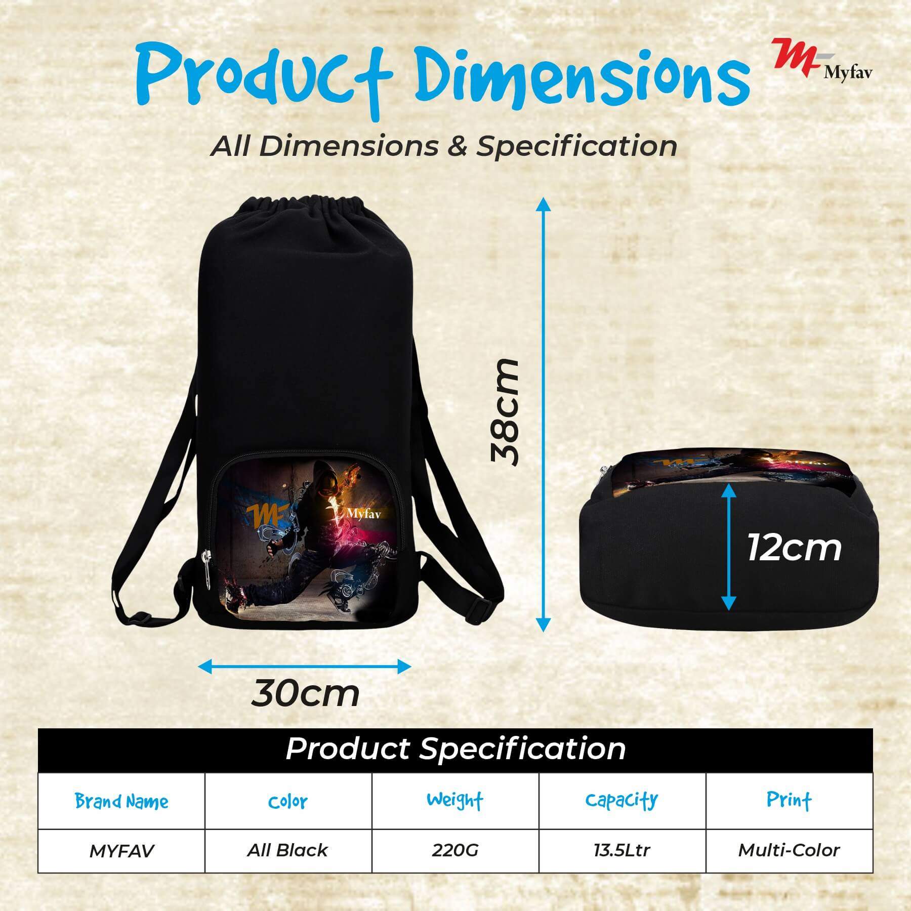 My Fav Black Printed Cotton Canvas Tution Backpack / Exam Bag For Boys / Girls