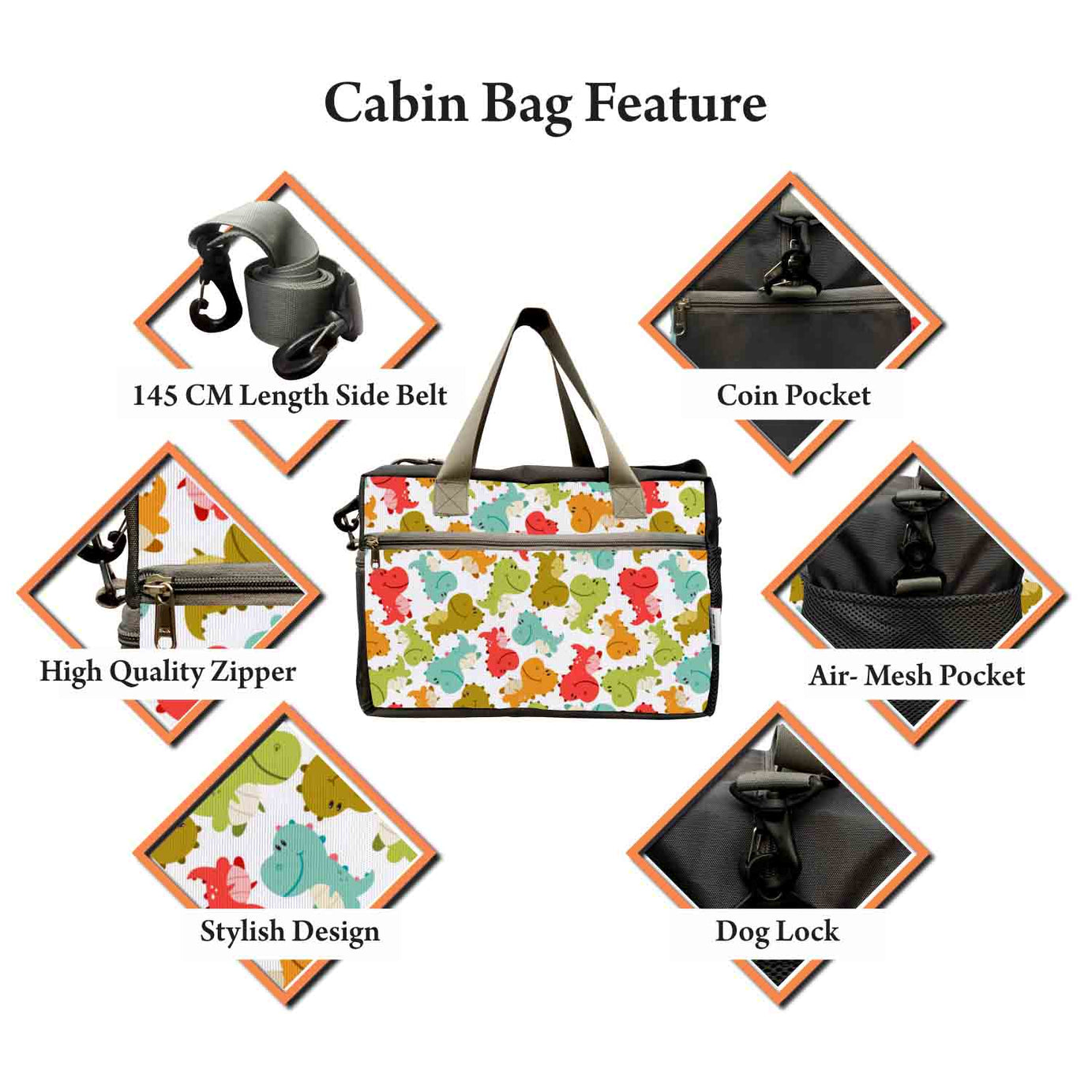 My Fav White Printed Cabin Size Duffle Travel bag for Men Women