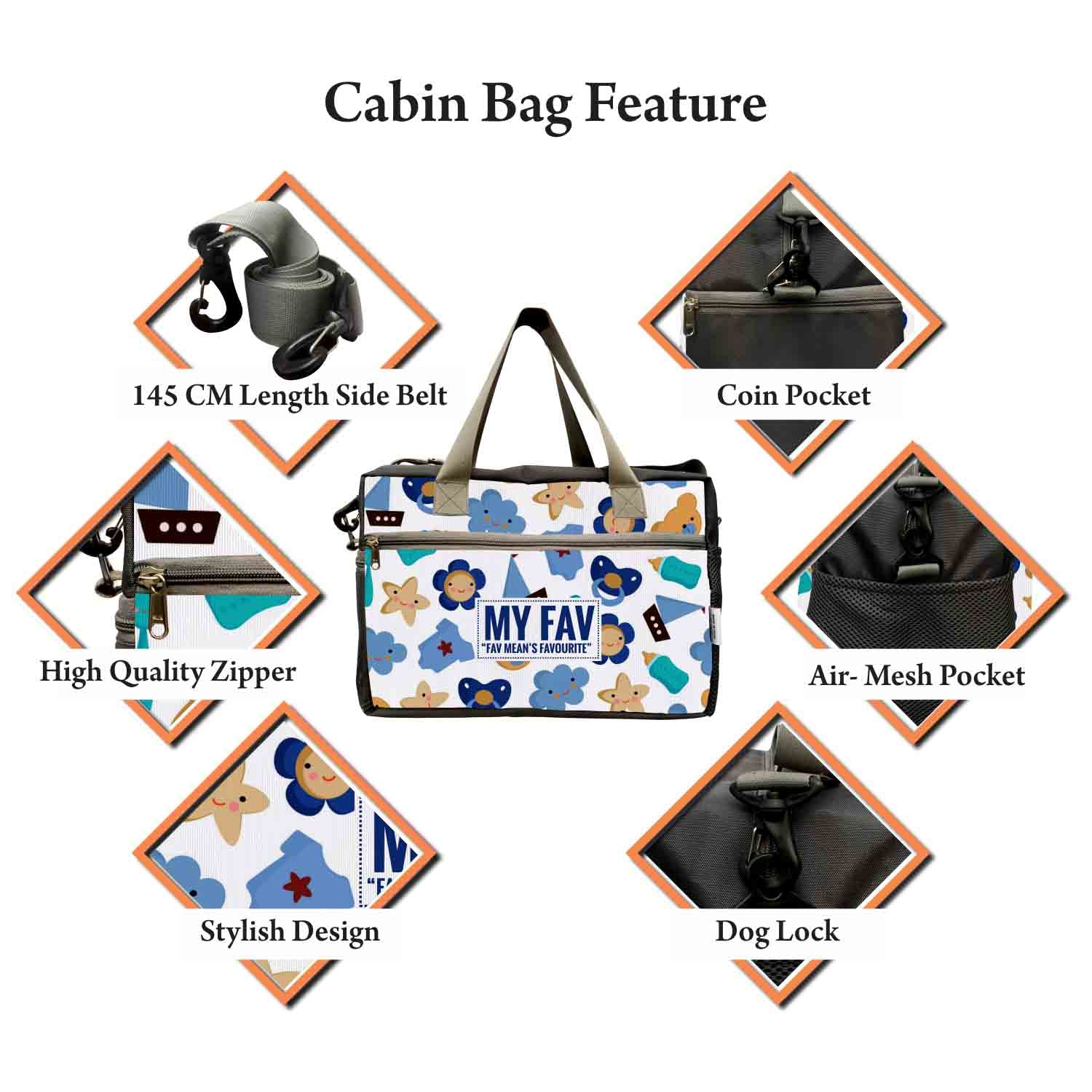My Fav Blue White Printed Cabin Size Duffle Travel bag for Men Women