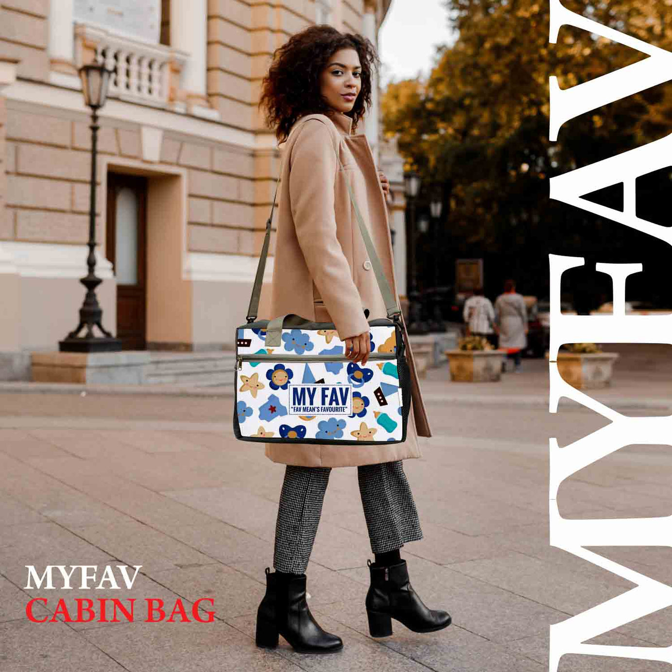 My Fav Blue White Printed Cabin Size Duffle Travel bag for Men Women