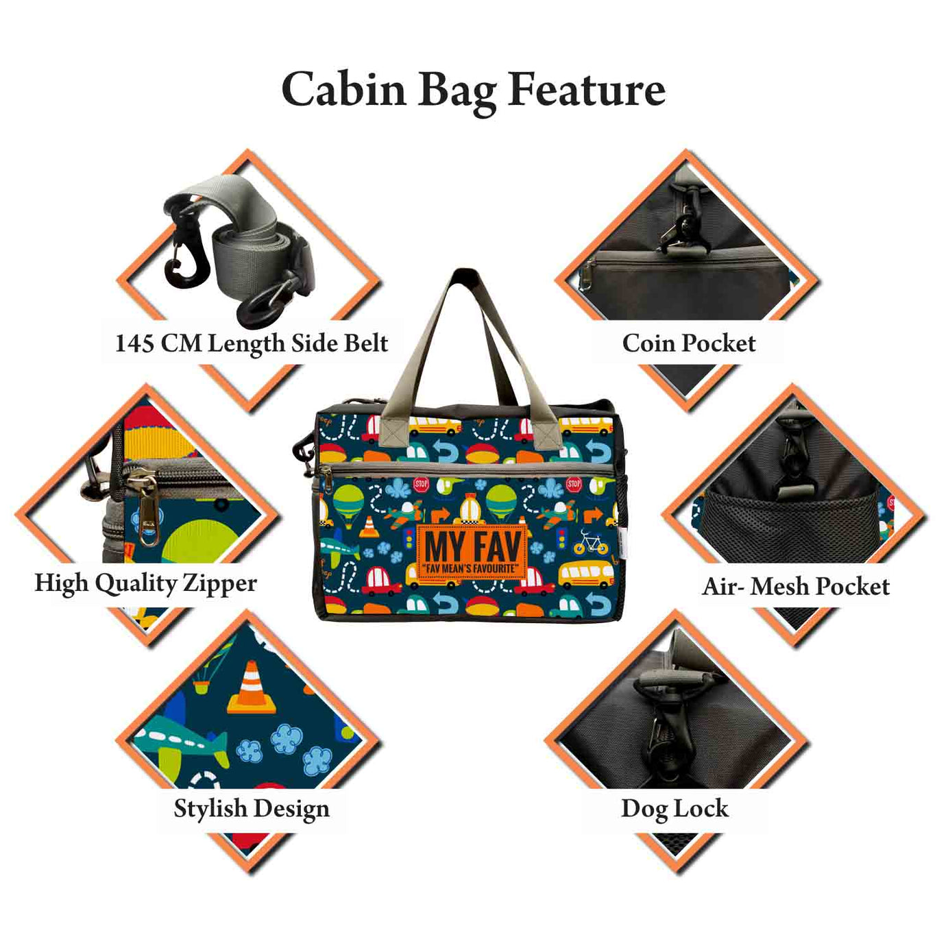My Fav Travel Printed Cabin Size Duffle bag for Men Women