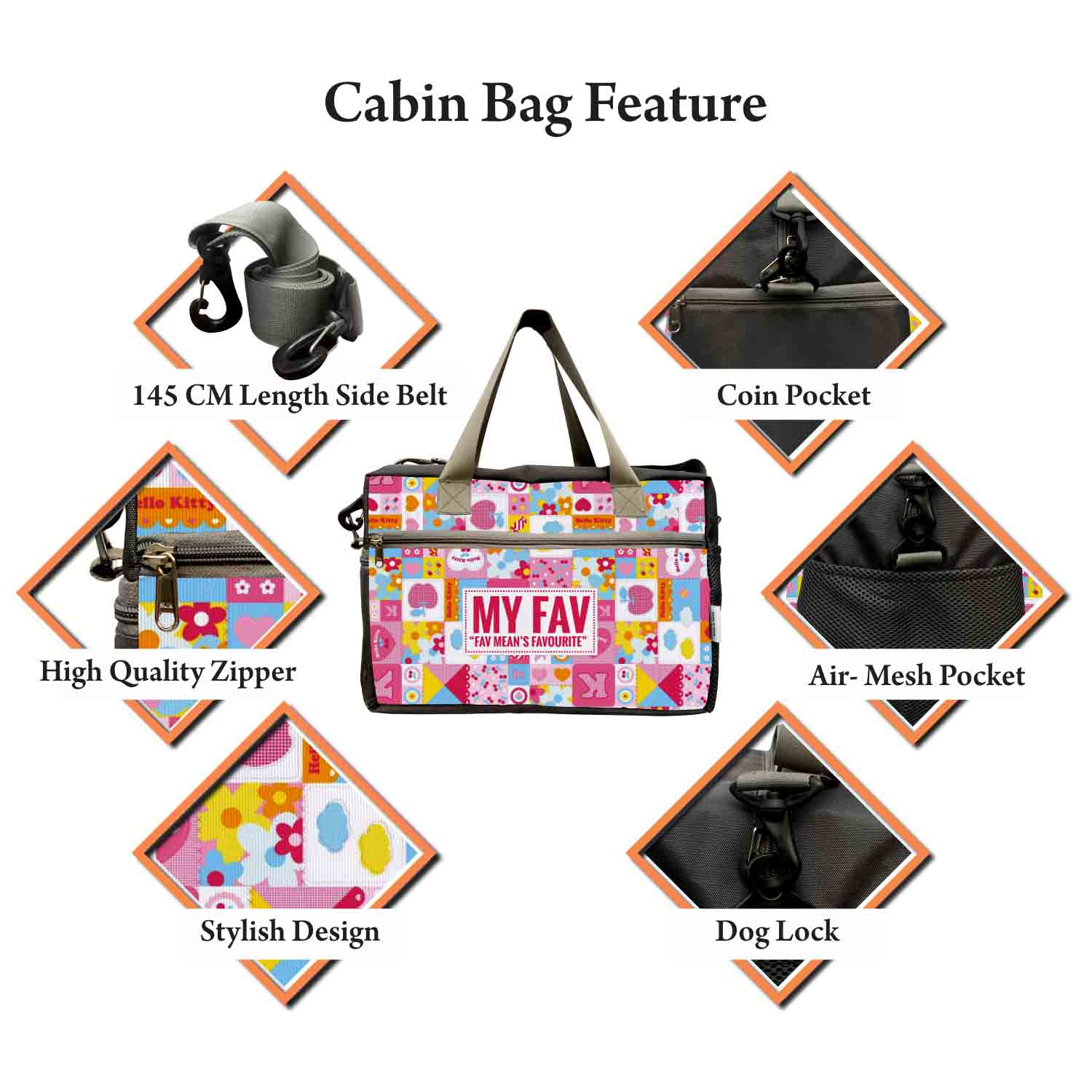 My Fav Pink Cartoon Print Cabin Size Duffle Travel bag for Men Women