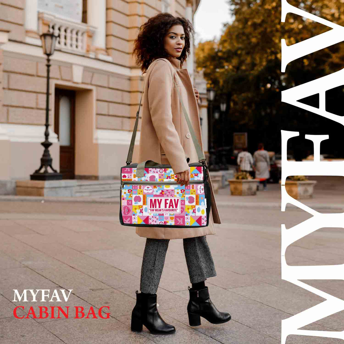 My Fav Pink Cartoon Print Cabin Size Duffle Travel bag for Men Women