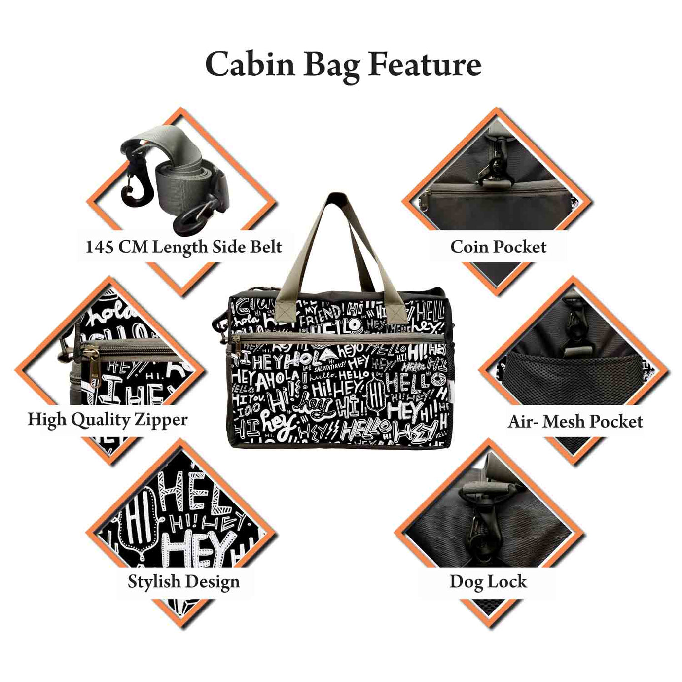 My Fav Hi Hey Hello Print Cabin Size Duffle Travel bag for Men Women