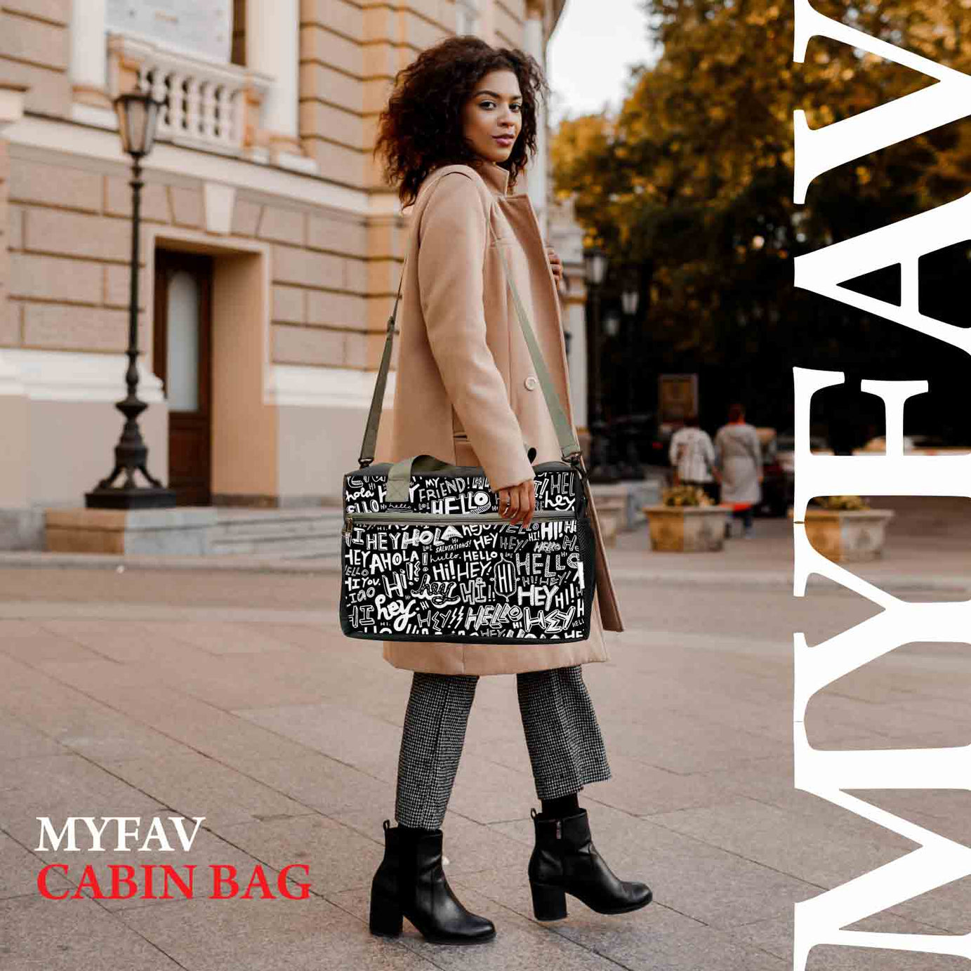 My Fav Hi Hey Hello Print Cabin Size Duffle Travel bag for Men Women