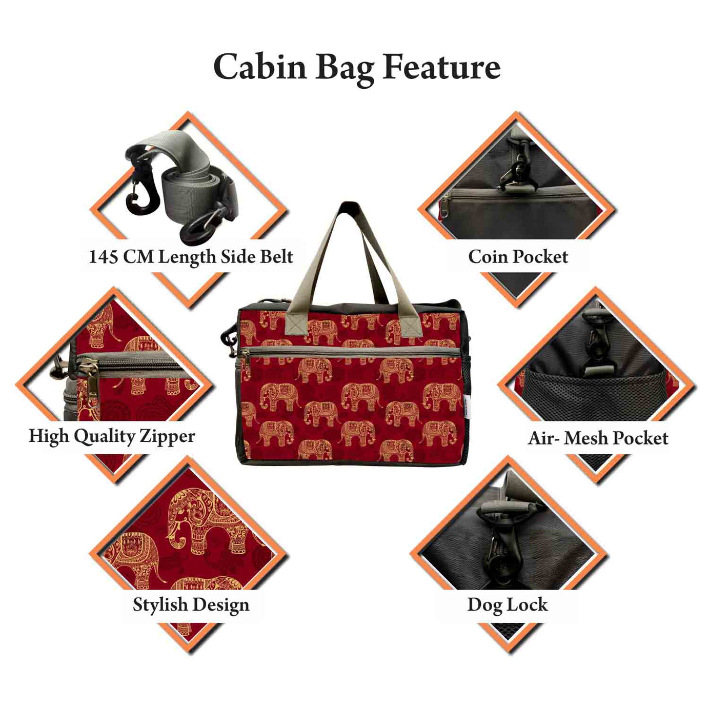 My Fav Traditional Elephant print Cabin Size Duffle Travel bag for Men Women