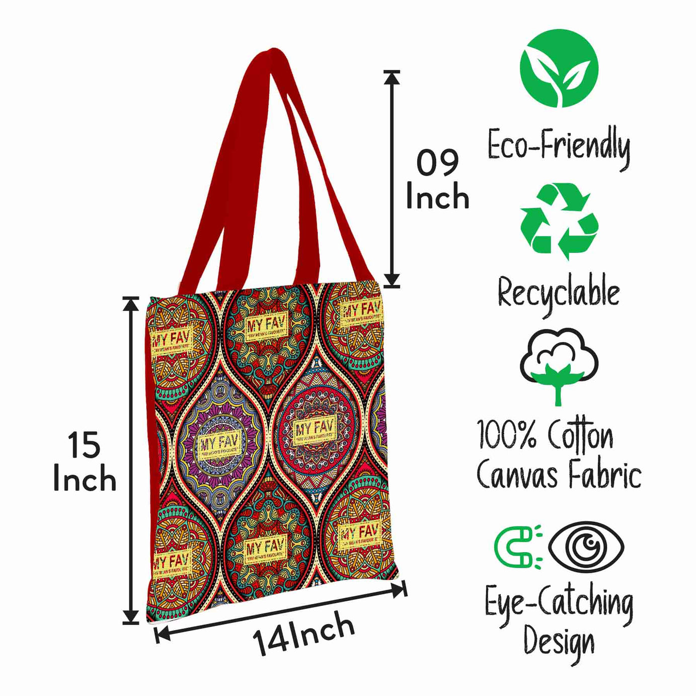 Premium Cotton Canvas Tote Bag - Rangoli Print