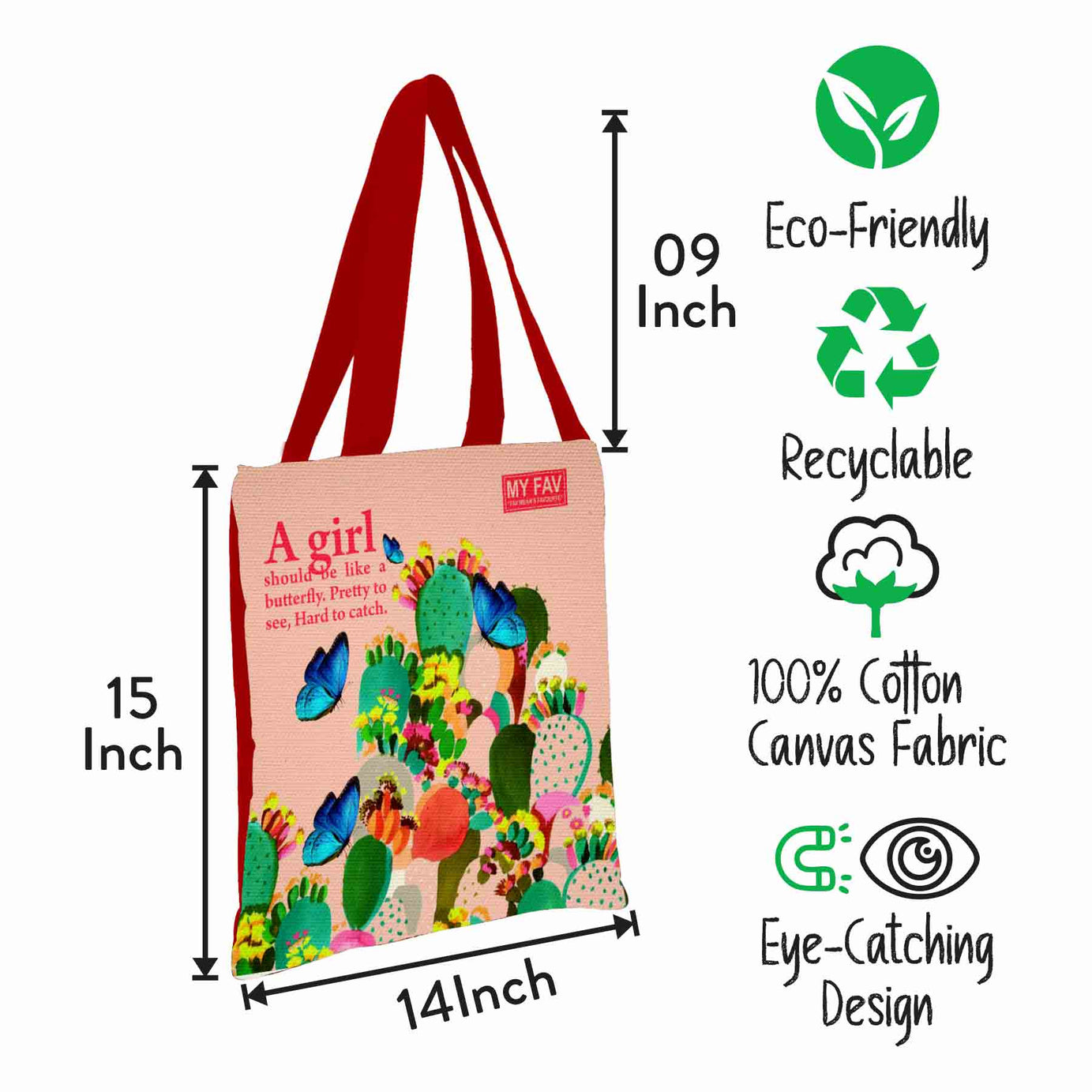 Premium Cotton Canvas Tote Bag - Butterfly Print