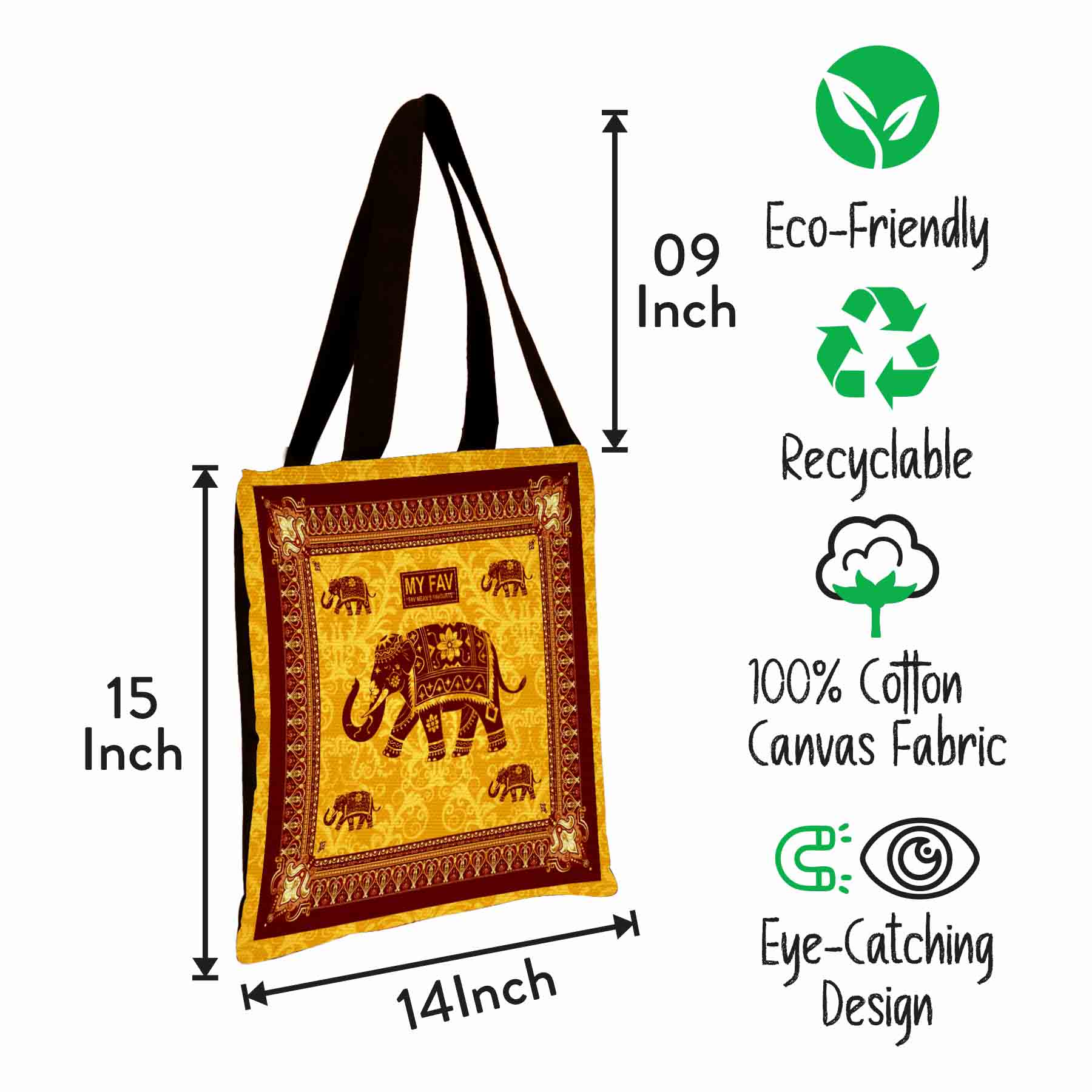 My Fav Elephant Print Cotton Canvas Tote Bag