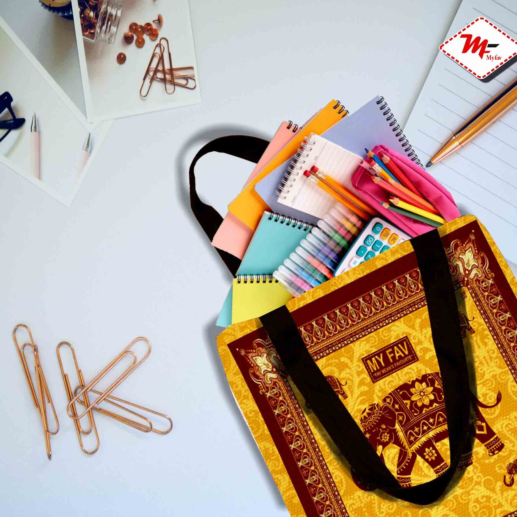 My Fav Elephant Print Cotton Canvas Tote Bag