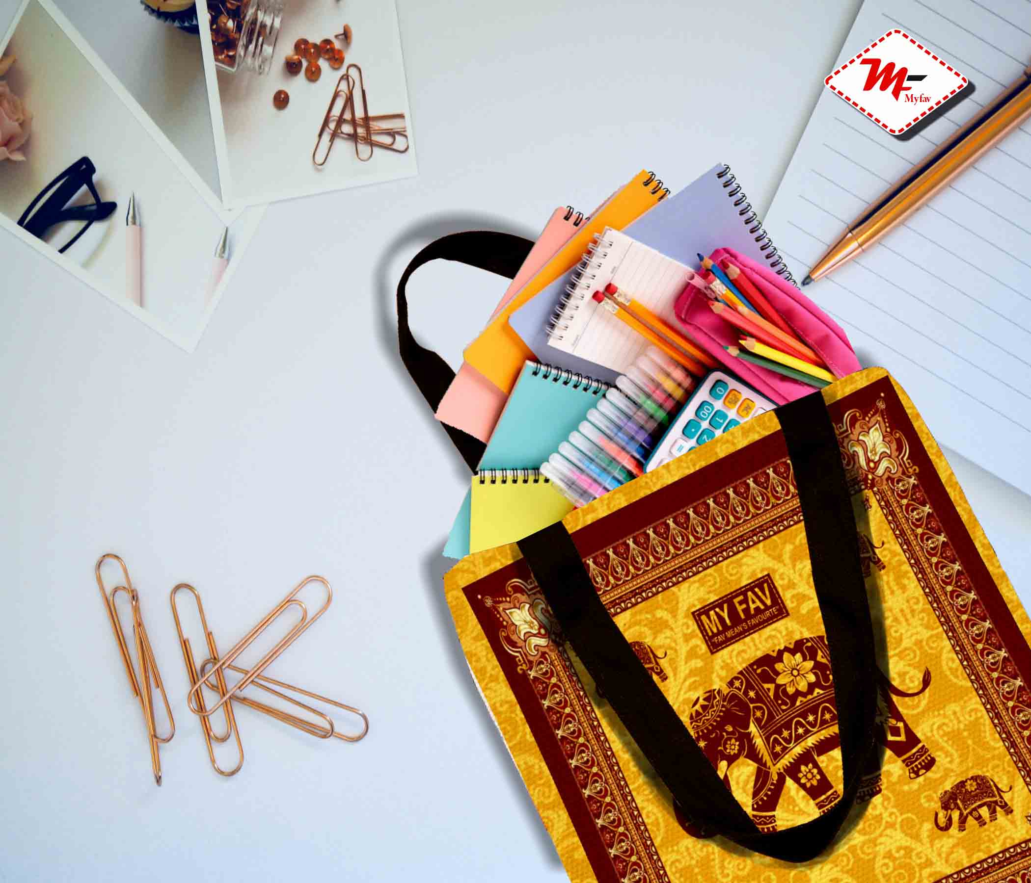 My Fav Elephant Print Cotton Canvas Tote Bag