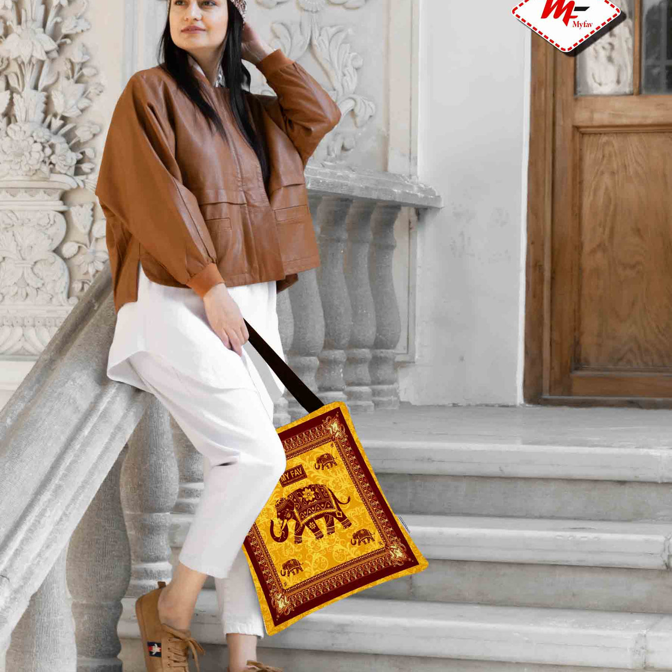 My Fav Elephant Print Cotton Canvas Tote Bag