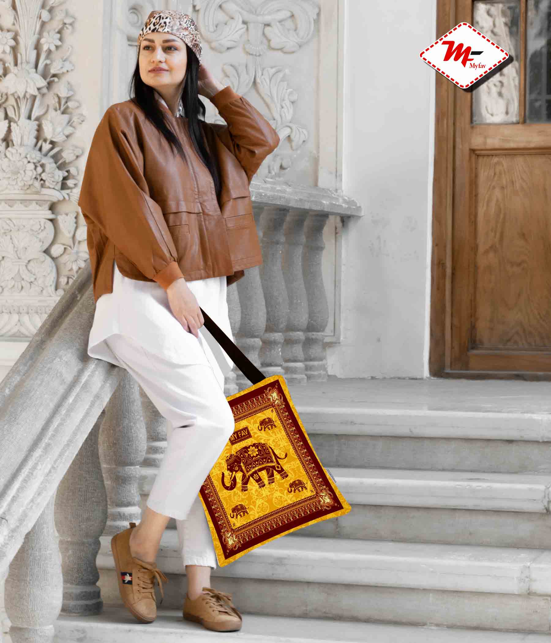 My Fav Elephant Print Cotton Canvas Tote Bag