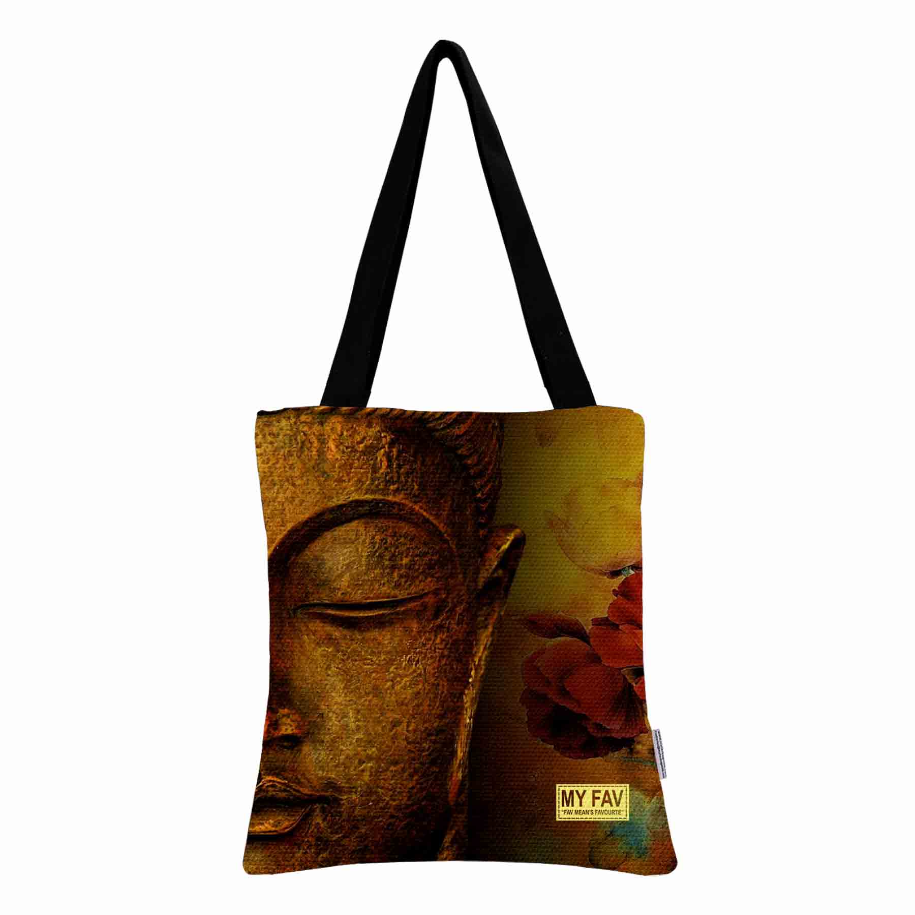 Premium Cotton Canvas Tote Bag - Budha Print