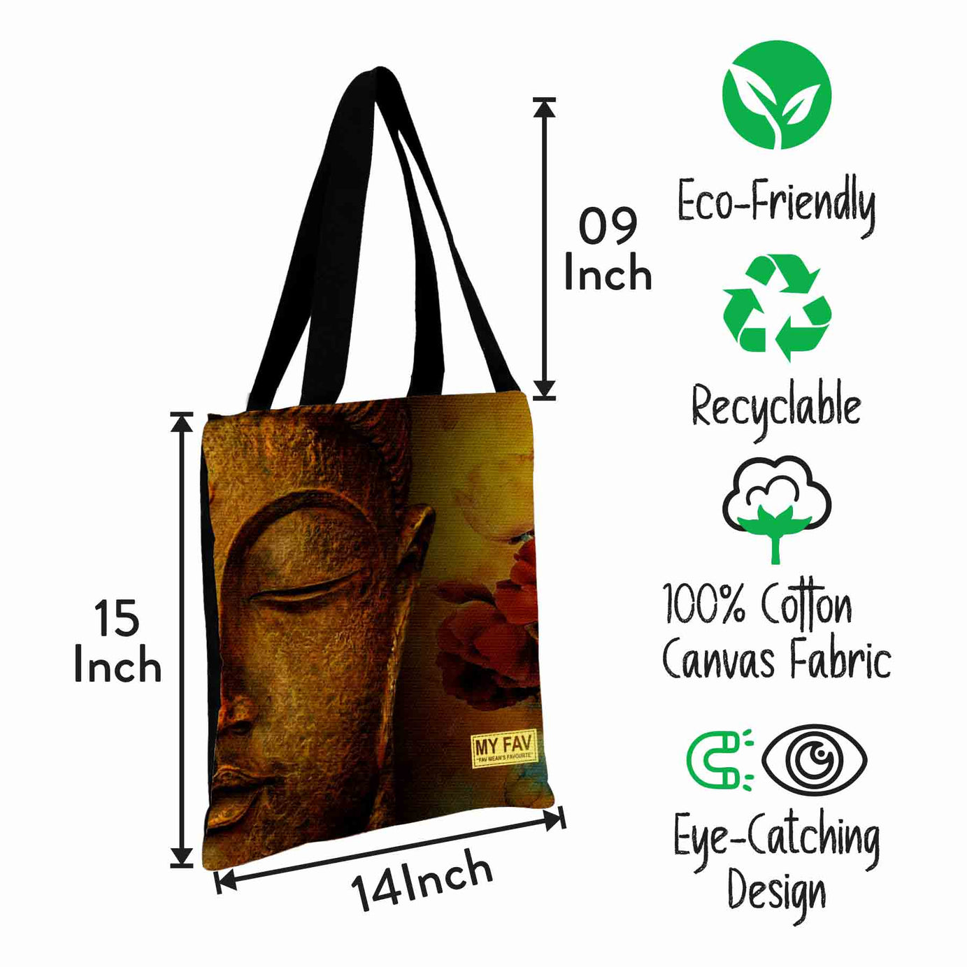 Premium Cotton Canvas Tote Bag - Budha Print