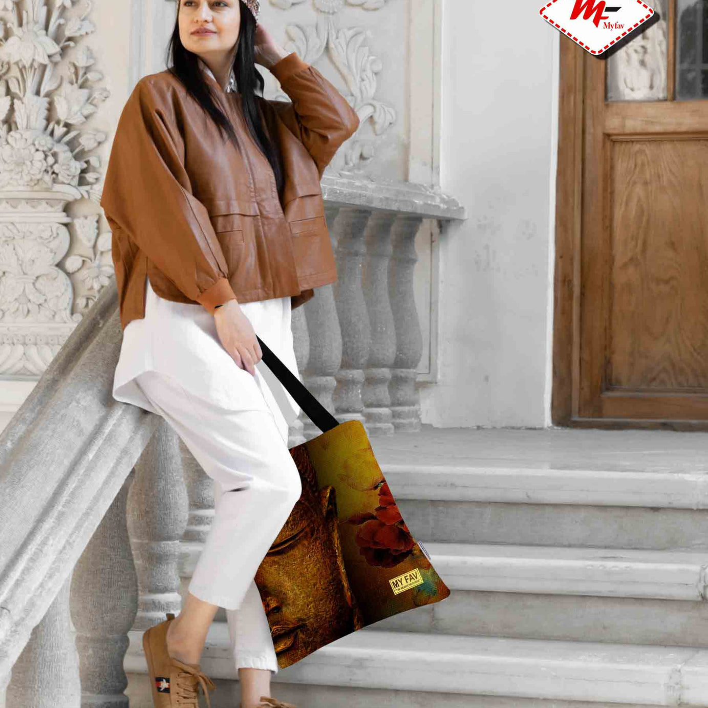 Premium Cotton Canvas Tote Bag - Budha Print