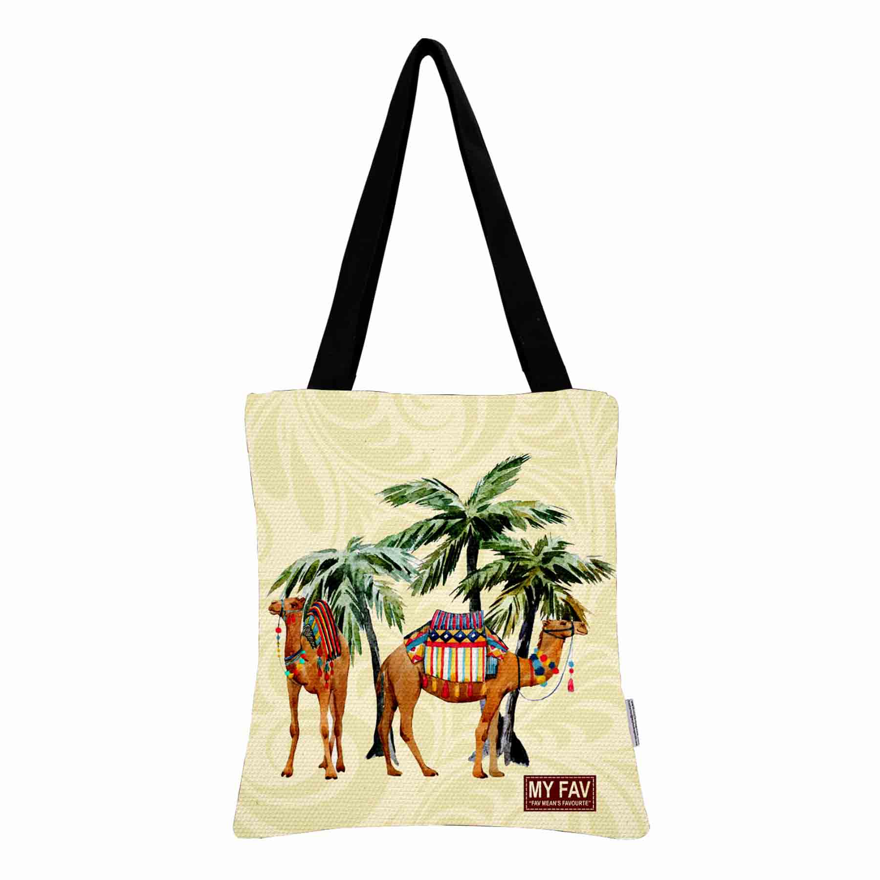 Premium Cotton Canvas Tote Bag - Camel Print