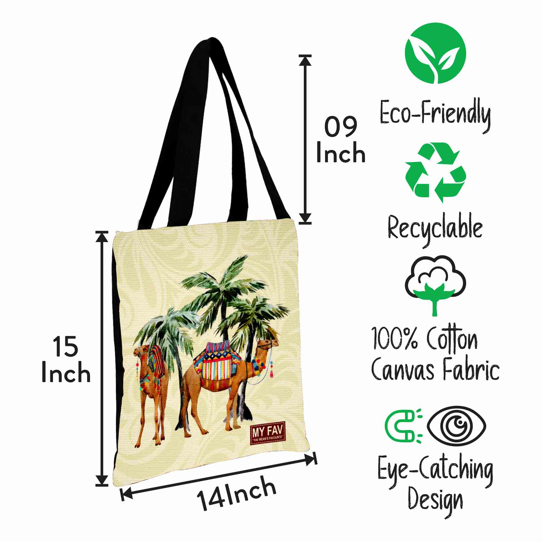 Premium Cotton Canvas Tote Bag - Camel Print