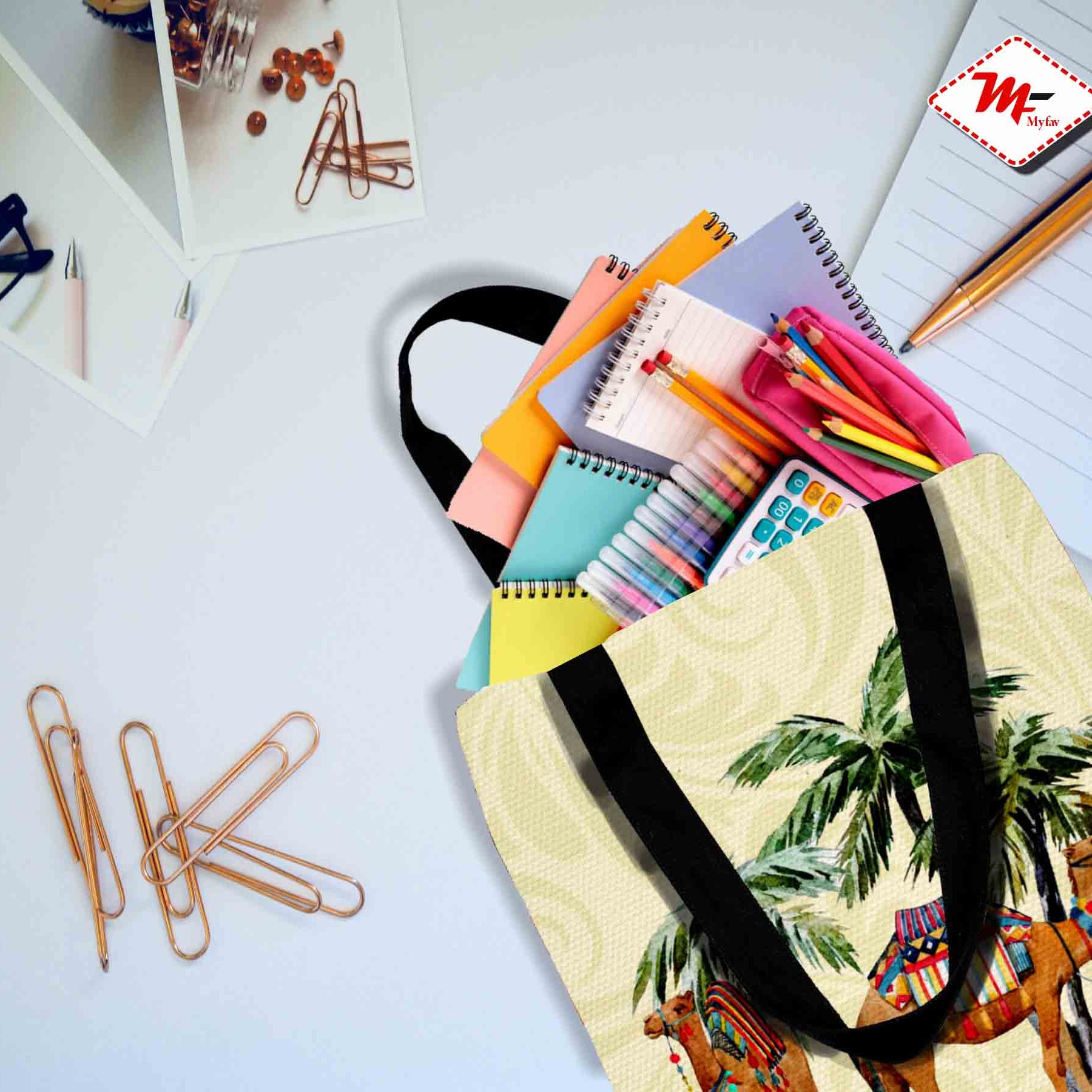 Premium Cotton Canvas Tote Bag - Camel Print