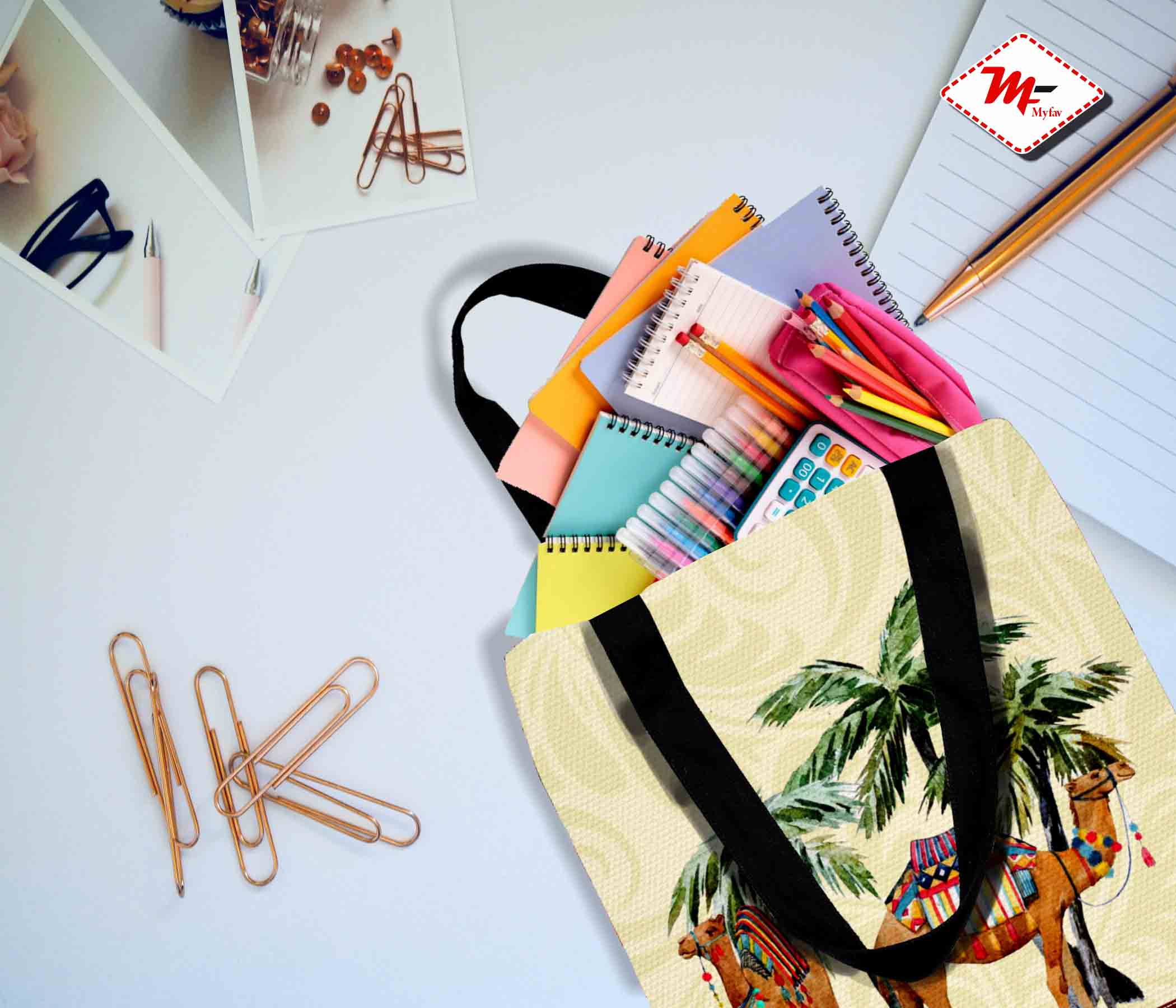 Premium Cotton Canvas Tote Bag - Camel Print