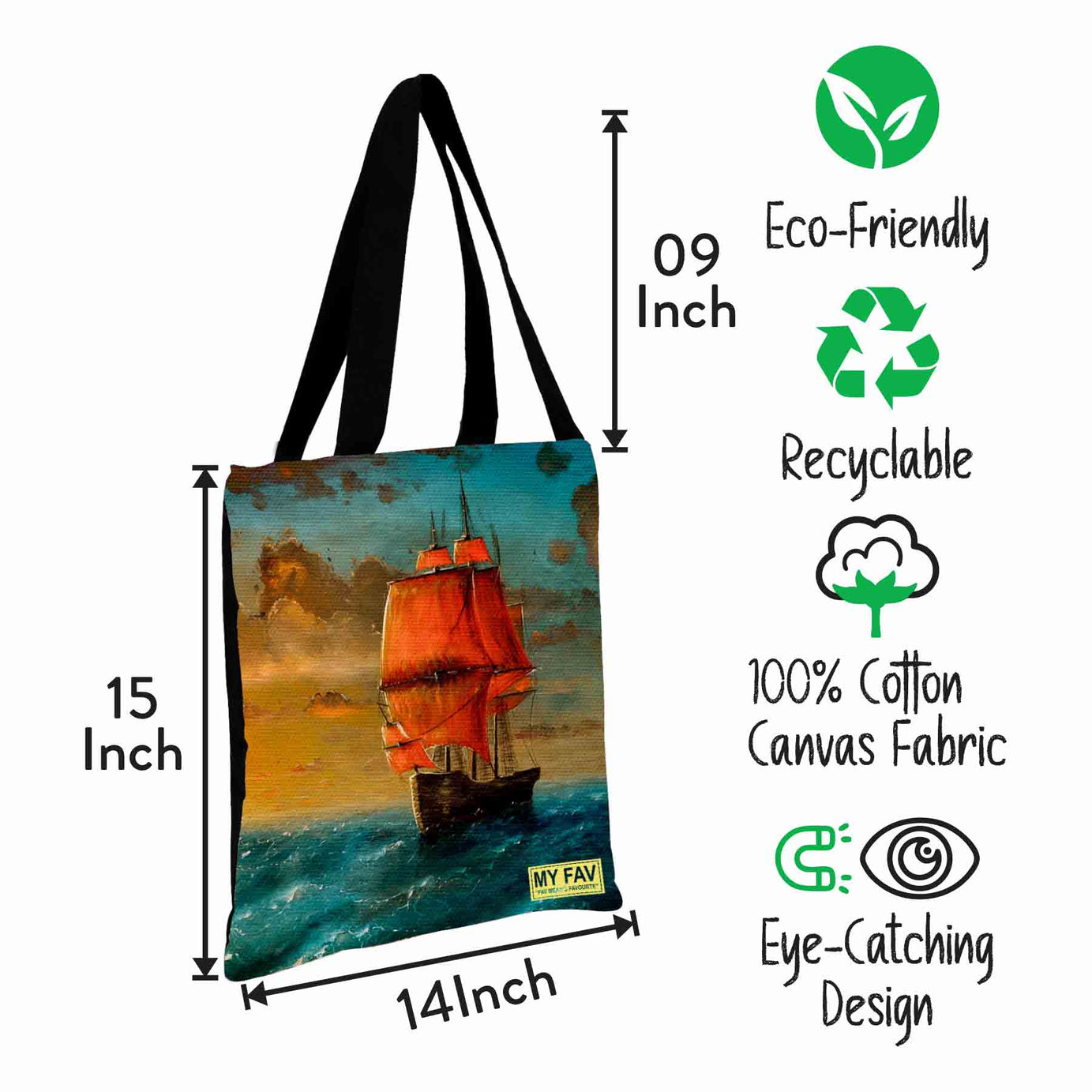 Premium Cotton Canvas Tote Bag - Ship in the Sea Print