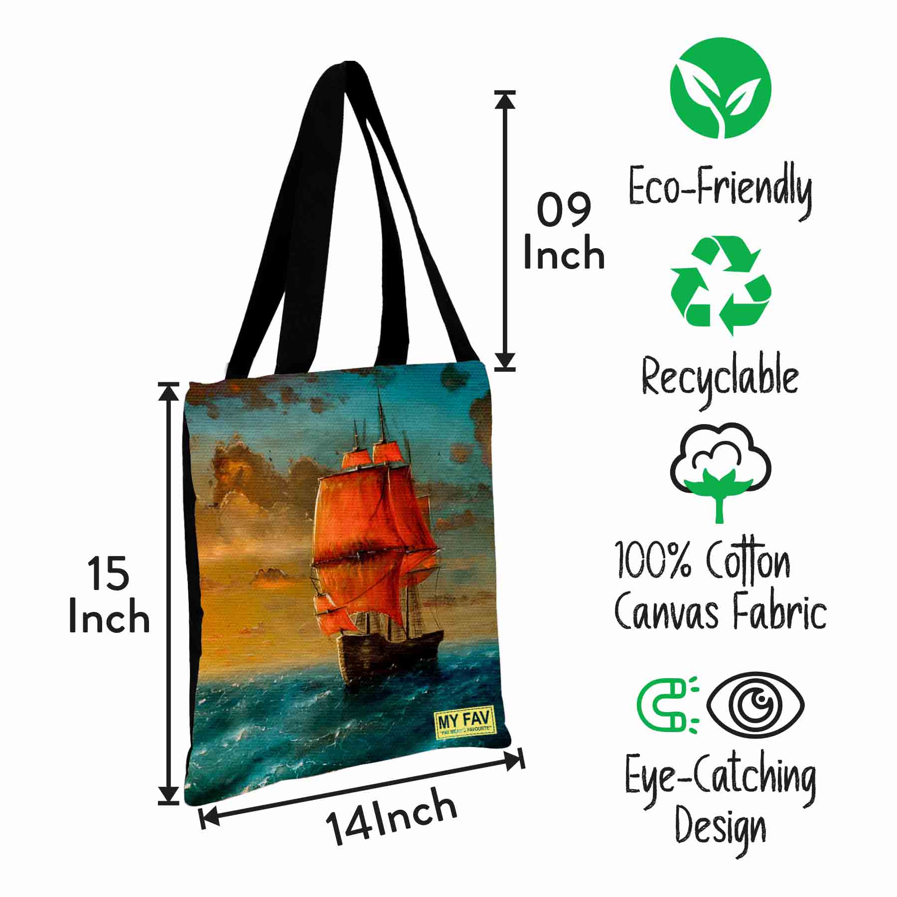 Premium Cotton Canvas Tote Bag - Ship in the Sea Print