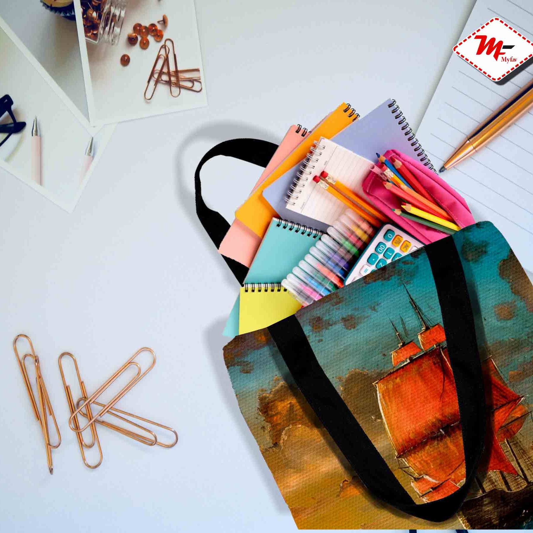 Premium Cotton Canvas Tote Bag - Ship in the Sea Print