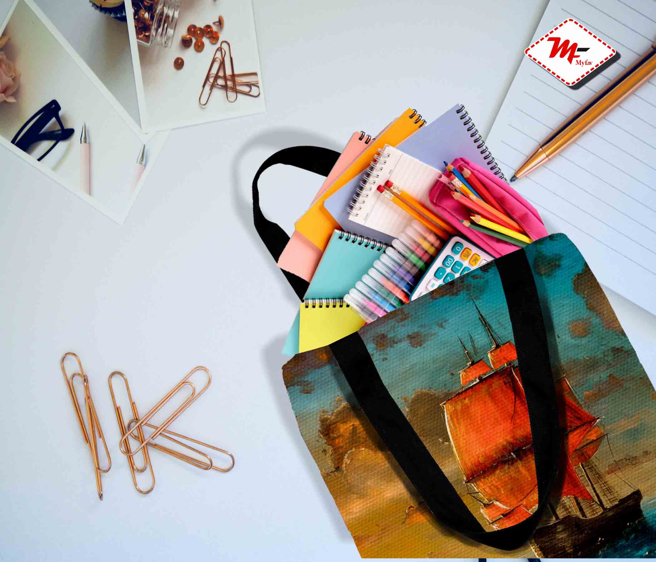 Premium Cotton Canvas Tote Bag - Ship in the Sea Print