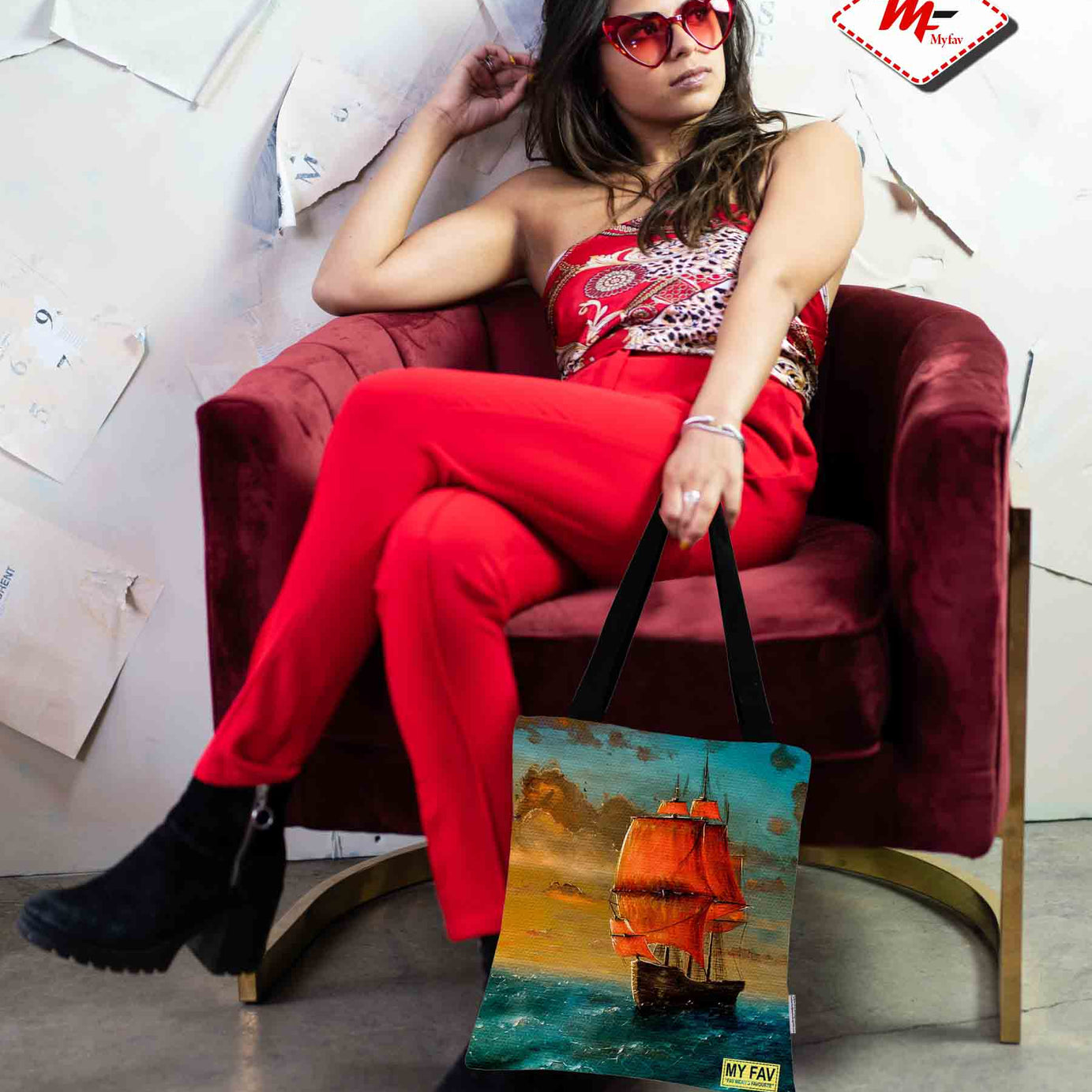 Premium Cotton Canvas Tote Bag - Ship in the Sea Print