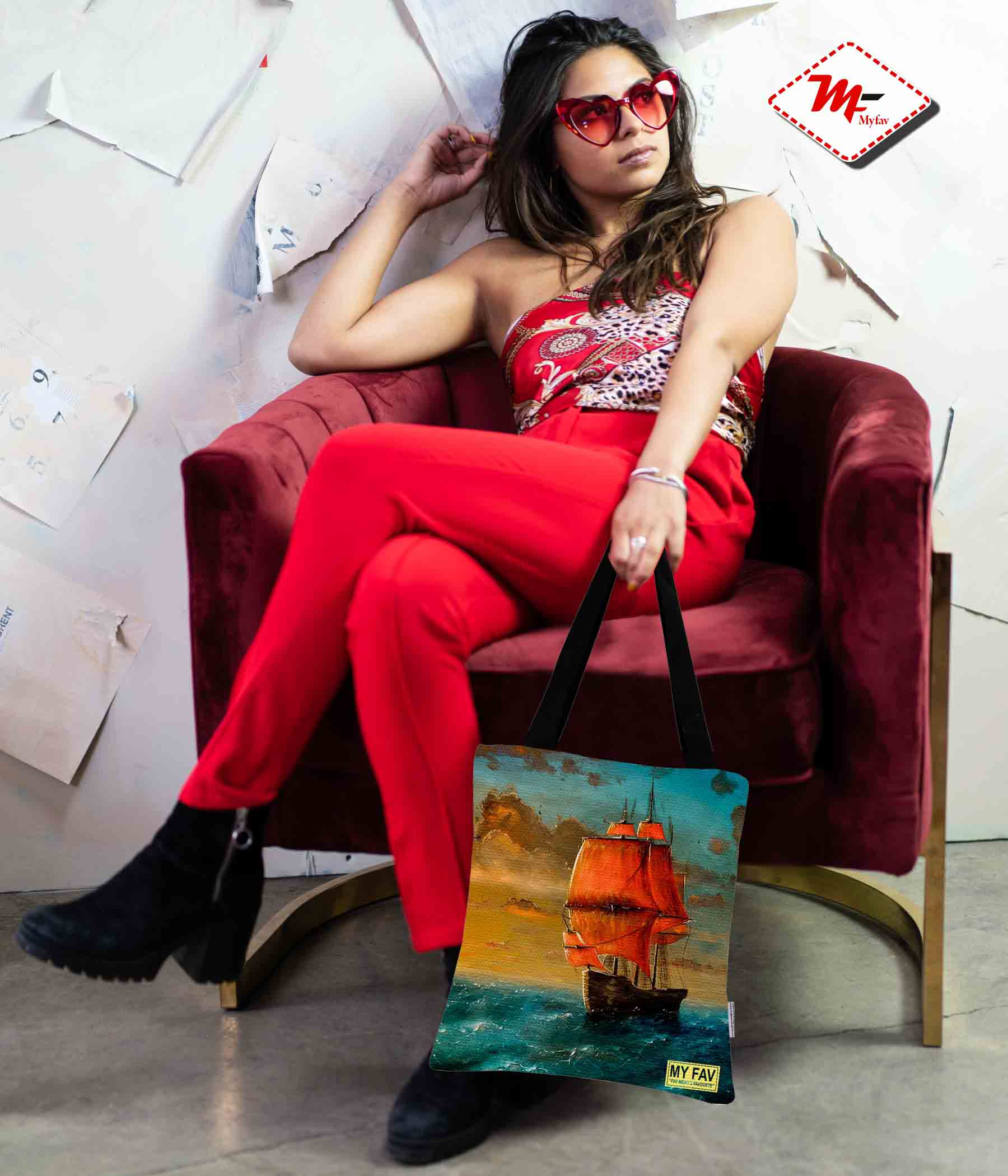 Premium Cotton Canvas Tote Bag - Ship in the Sea Print