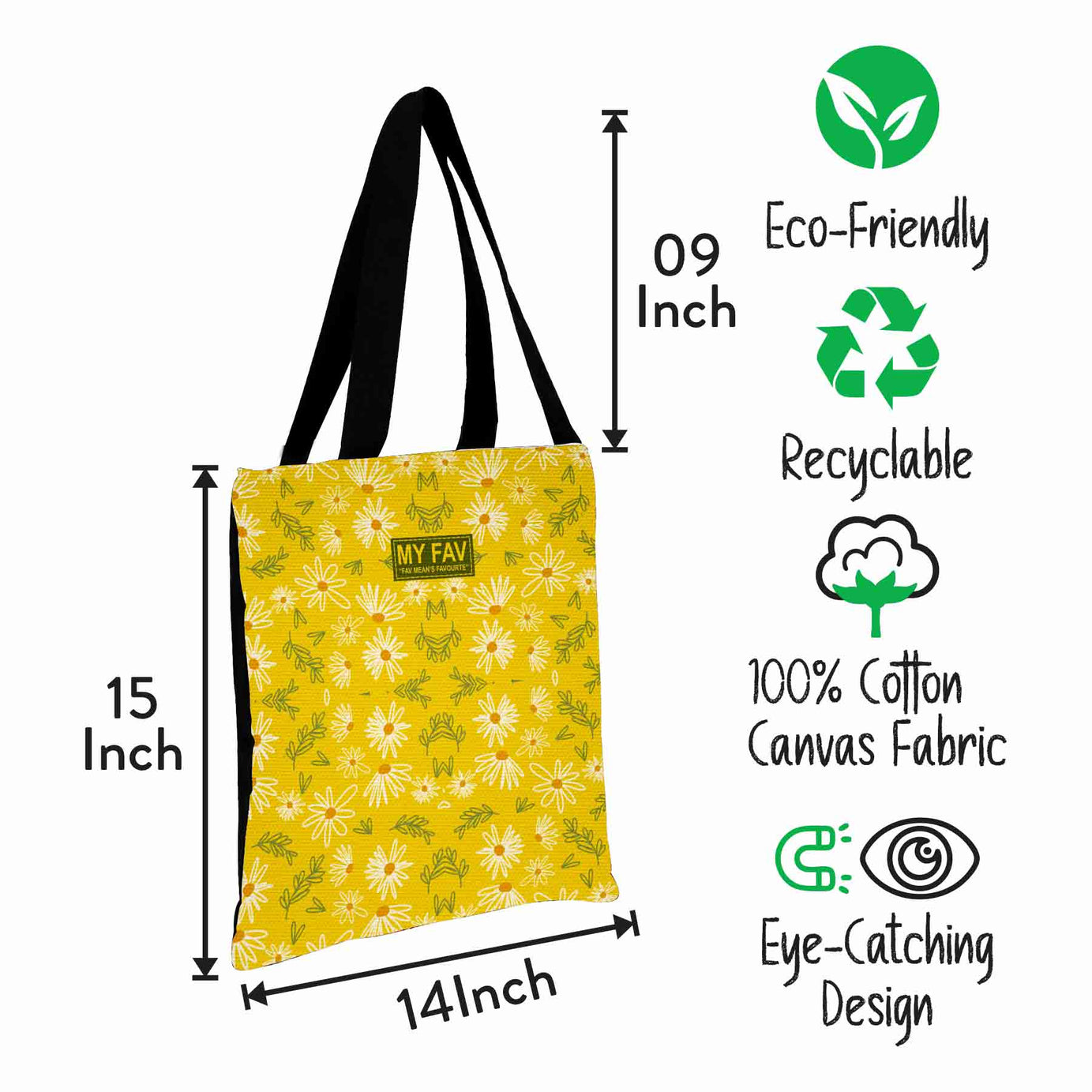 My Fav Floral Printed Cotton Canvas Tote Bag
