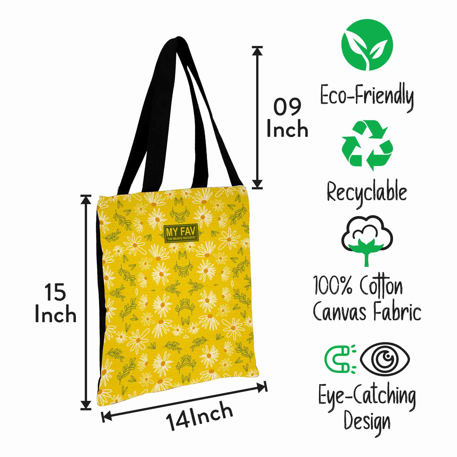 My Fav Floral Printed Cotton Canvas Tote Bag