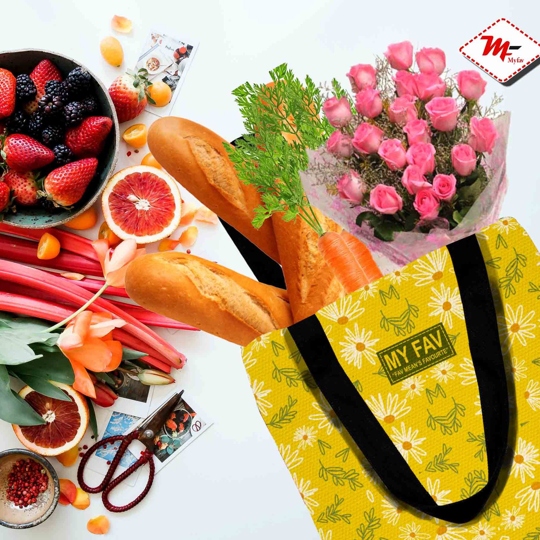 My Fav Floral Printed Cotton Canvas Tote Bag