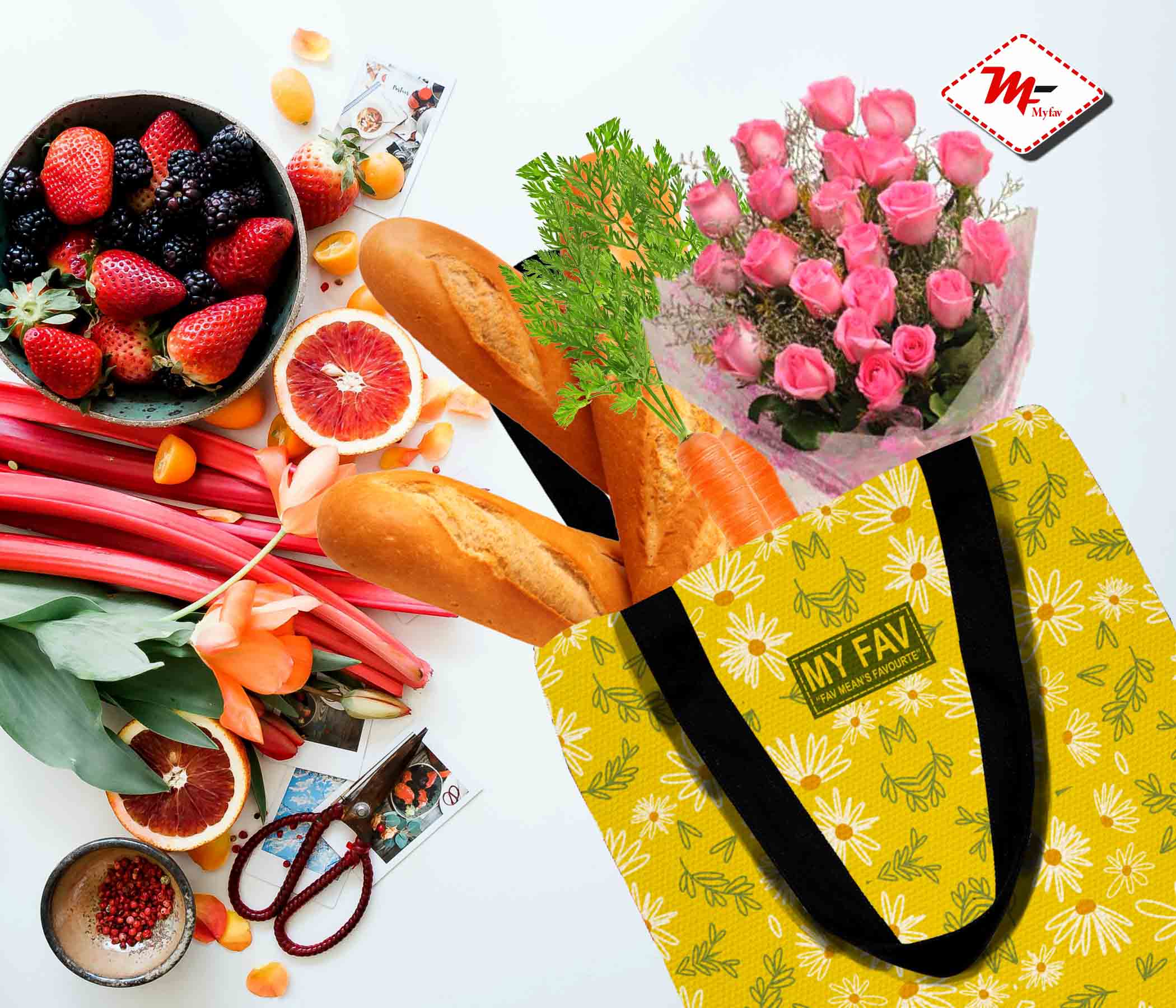 My Fav Floral Printed Cotton Canvas Tote Bag