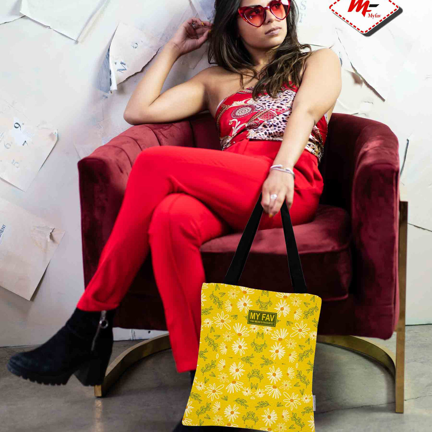 My Fav Floral Printed Cotton Canvas Tote Bag