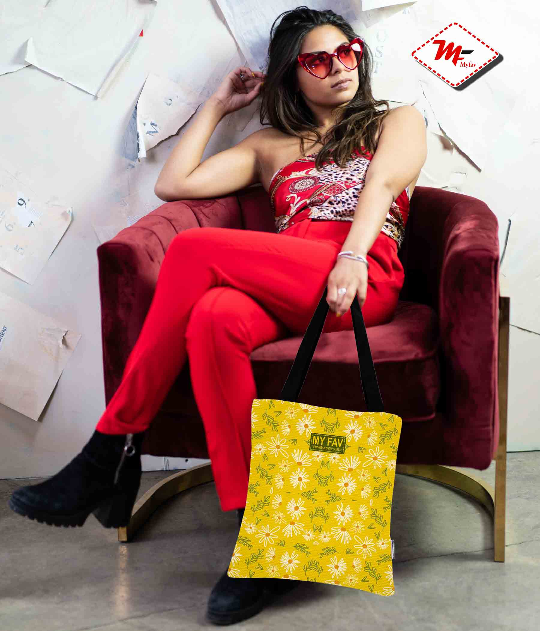 My Fav Floral Printed Cotton Canvas Tote Bag