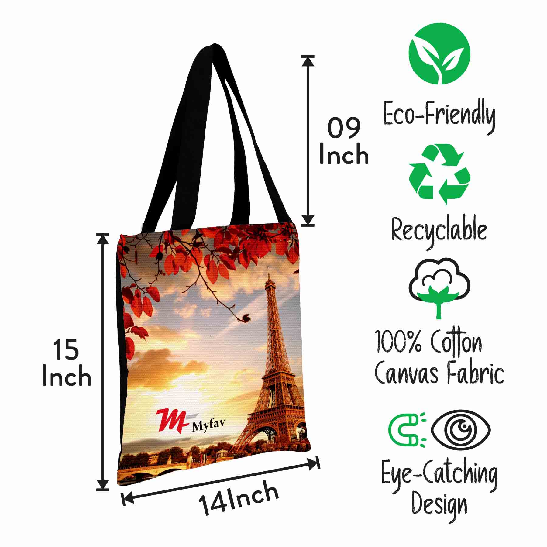 Premium Cotton Canvas Tote Bag - Eifel Tower