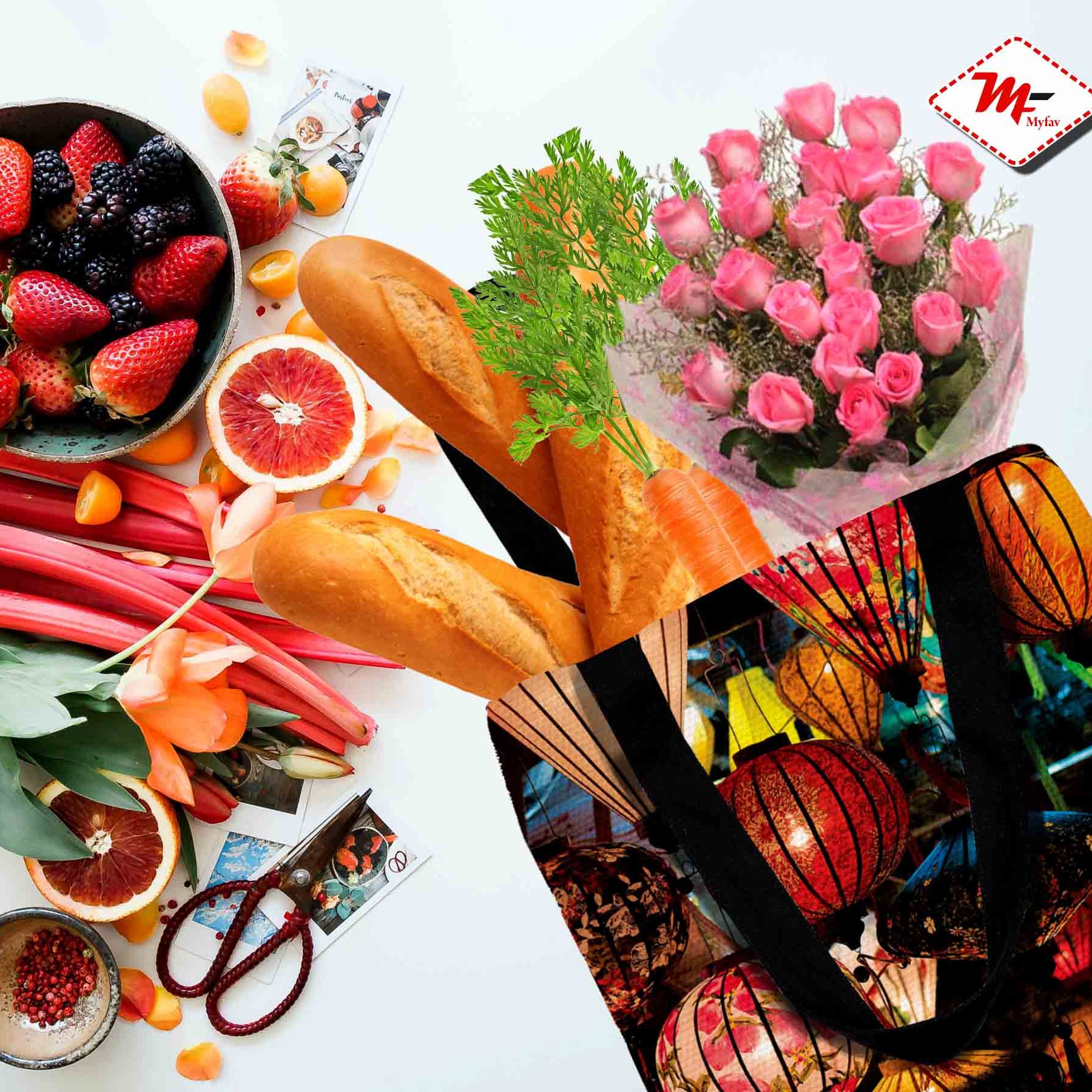 My Fav Multi Print Cotton Canvas Tote Bag