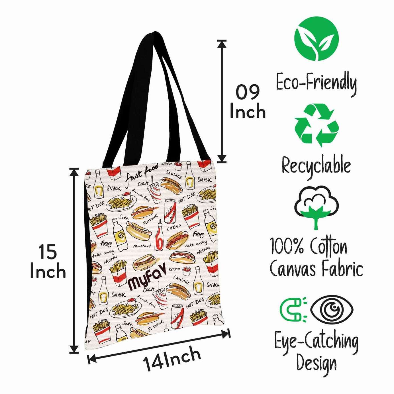 My Fav Foodie Print Cotton Canvas Tote Bag