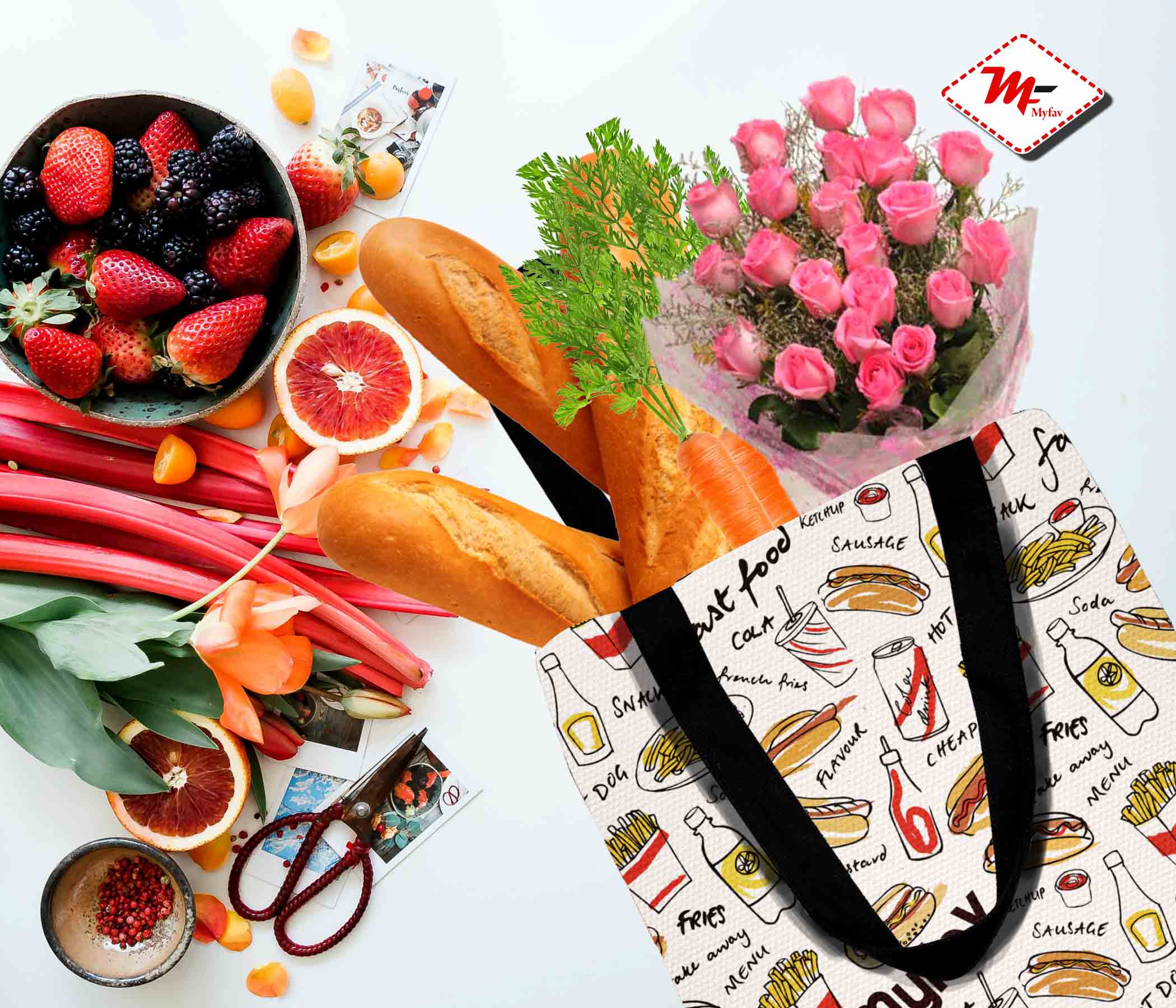 My Fav Foodie Print Cotton Canvas Tote Bag