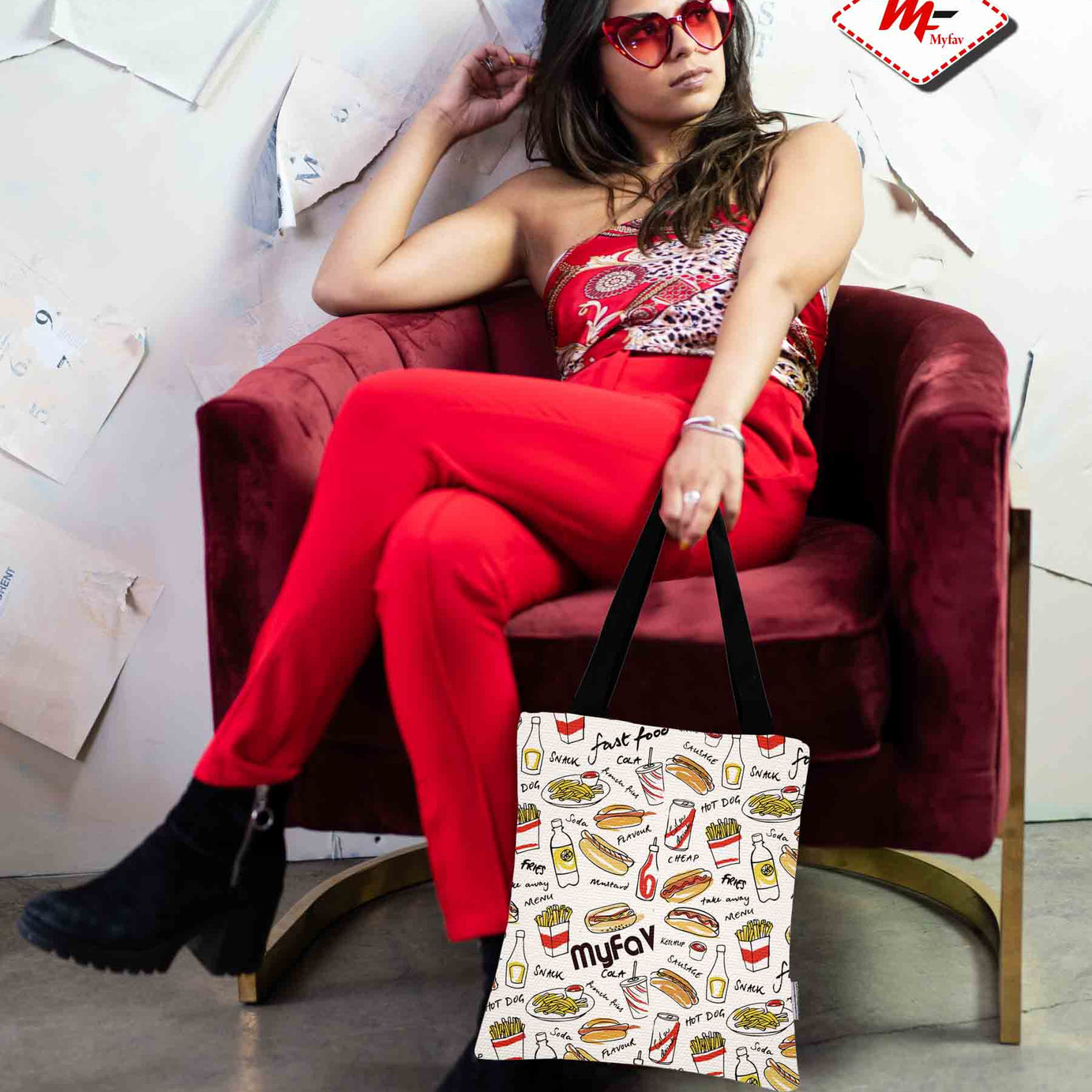 My Fav Foodie Print Cotton Canvas Tote Bag