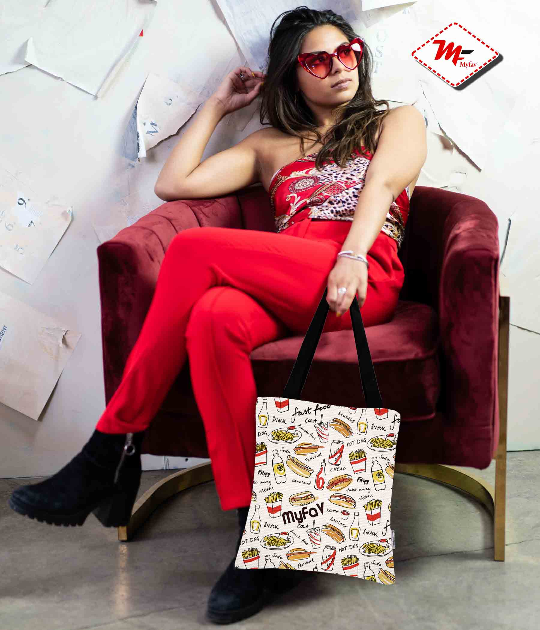 My Fav Foodie Print Cotton Canvas Tote Bag