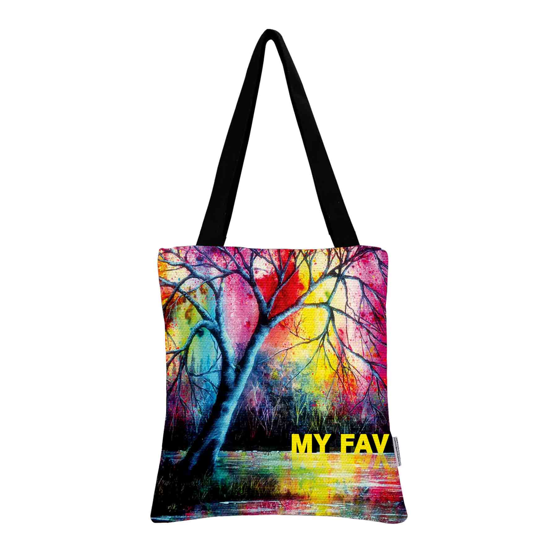 Premium Cotton Canvas Tote Bag - Rainbow Tree Print