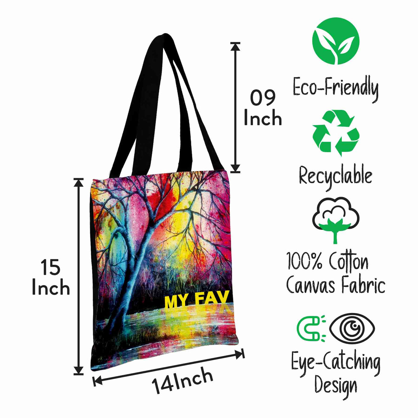 Premium Cotton Canvas Tote Bag - Rainbow Tree Print