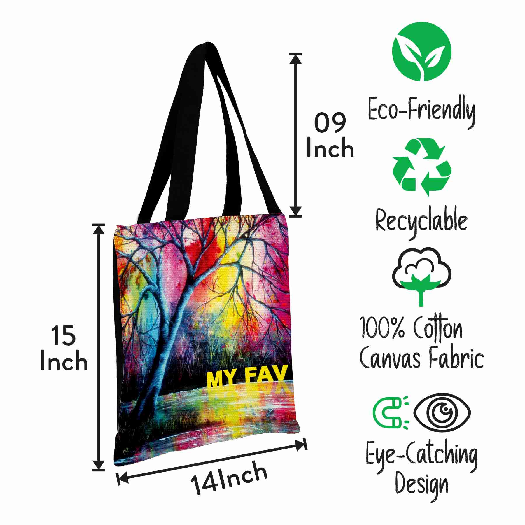 Premium Cotton Canvas Tote Bag - Rainbow Tree Print
