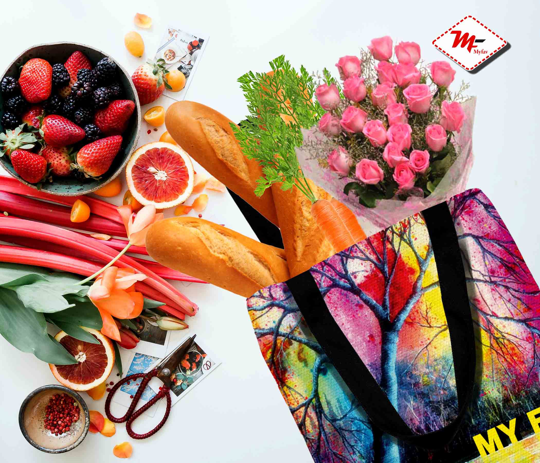 Premium Cotton Canvas Tote Bag - Rainbow Tree Print