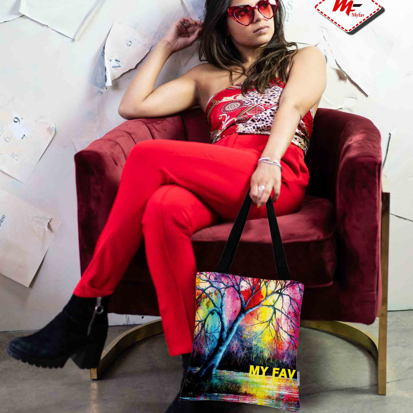 Premium Cotton Canvas Tote Bag - Rainbow Tree Print