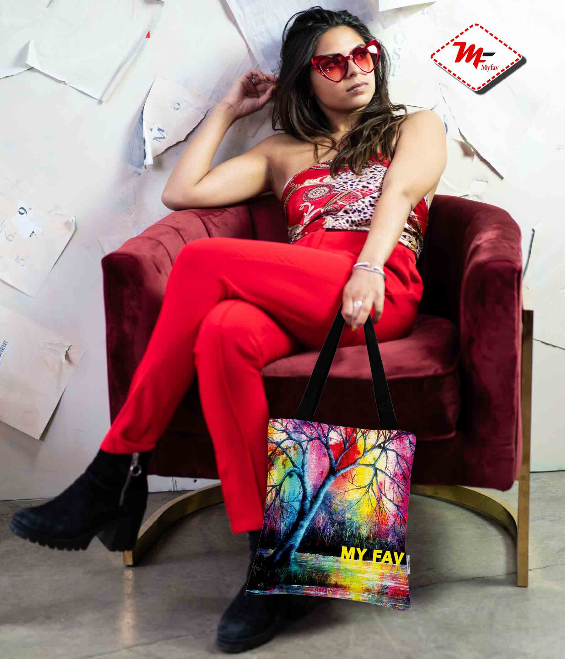 Premium Cotton Canvas Tote Bag - Rainbow Tree Print