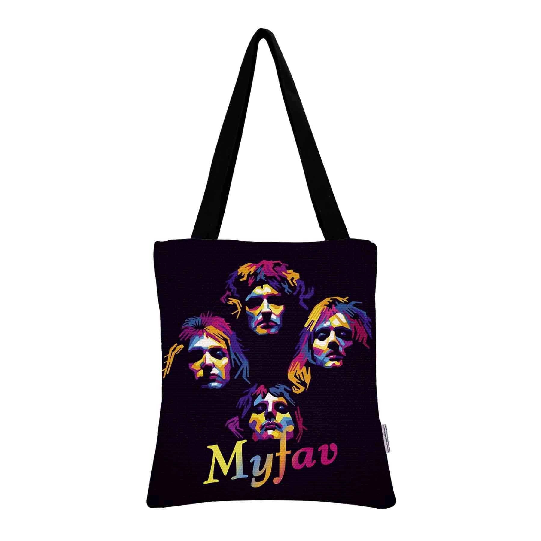 My Fav Faces Print Cotton Canvas Tote Bag